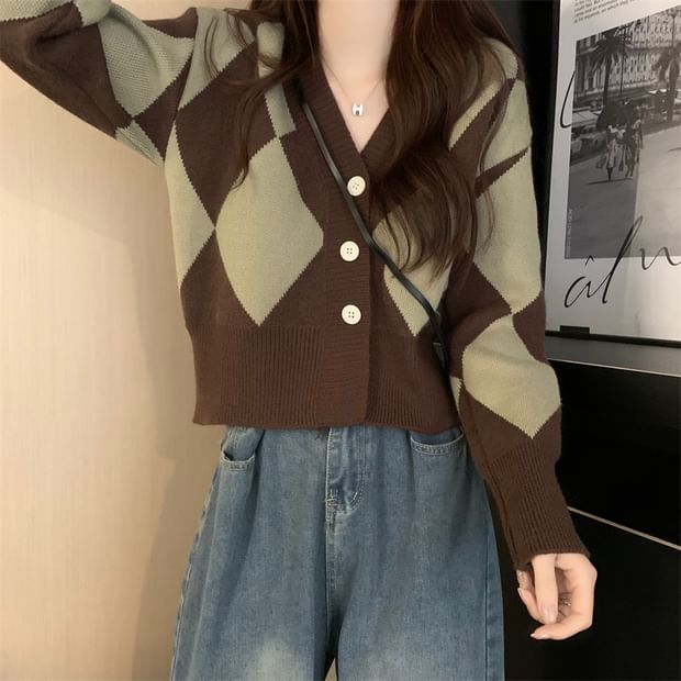 Argyle V-Neck Cardigan
