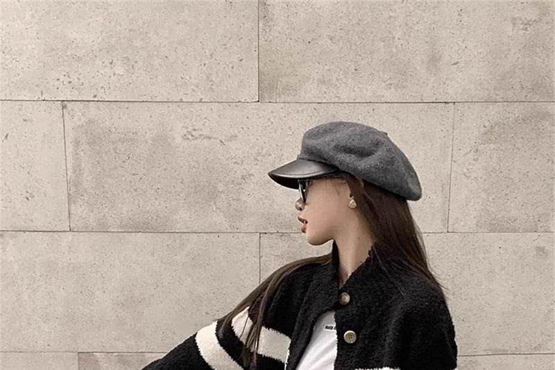 Striped Stand Collar Knit Cardigan