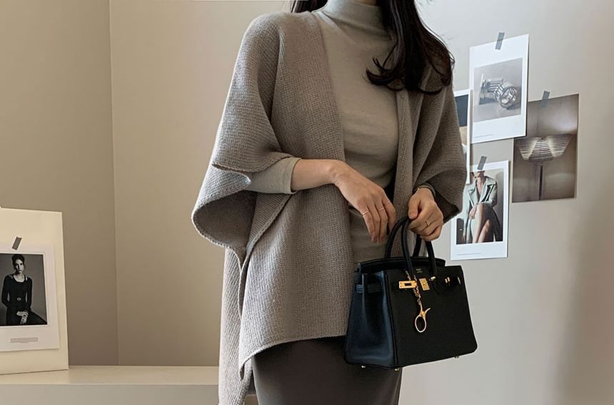 Flared-Sleeve Open Front Plain Cardigan