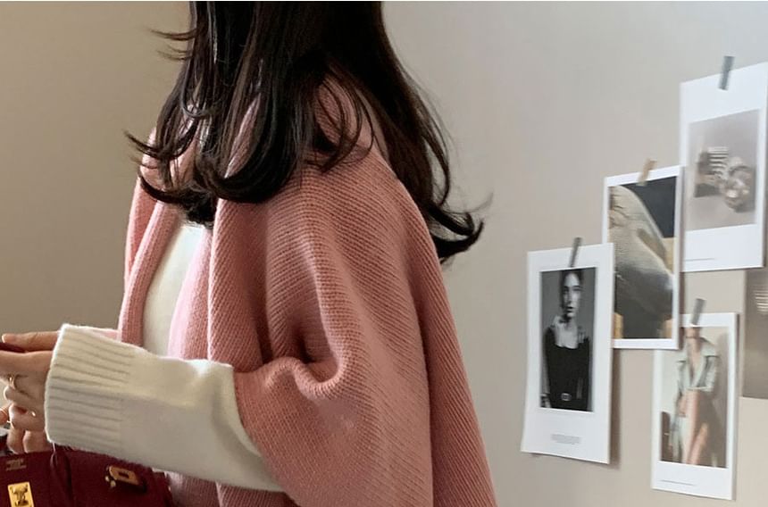Flared-Sleeve Open Front Plain Cardigan