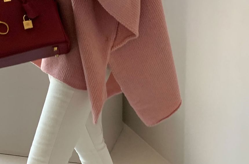 Flared-Sleeve Open Front Plain Cardigan