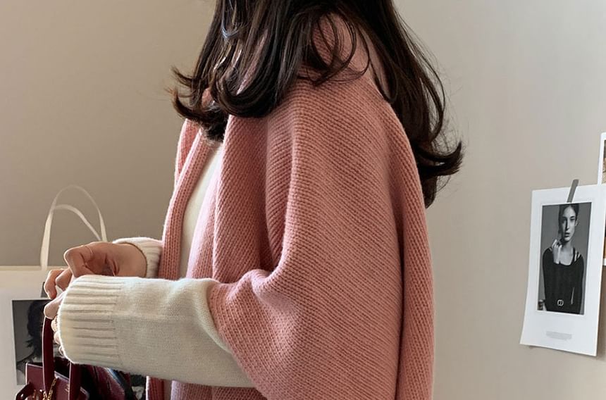 Flared-Sleeve Open Front Plain Cardigan
