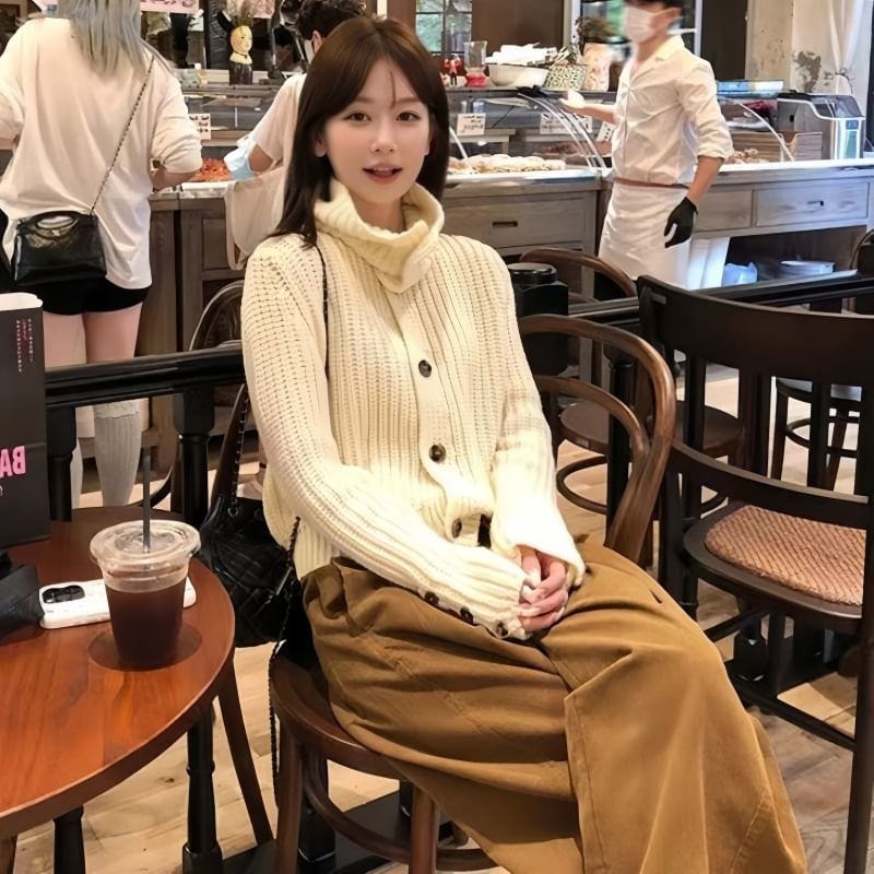 Chunky Knit Collared Plain Cardigan