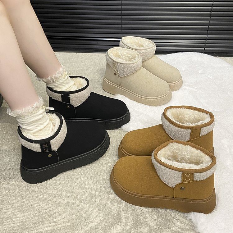 Platform Fleece-Lined Faux Suede Ankle Snow Boots