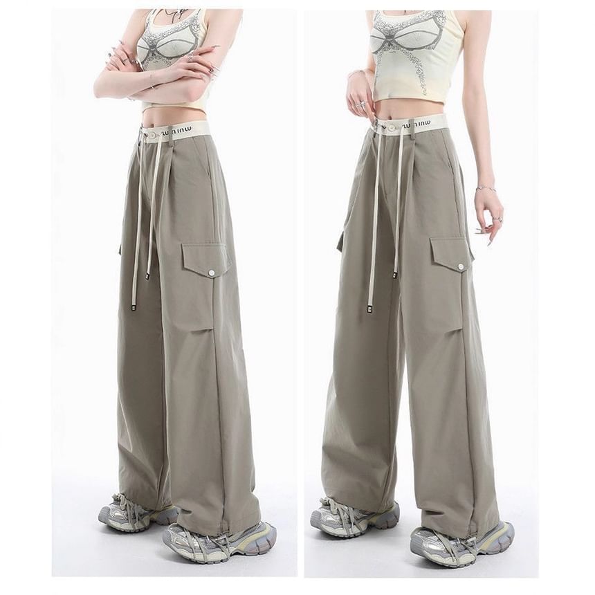 Drawstring Waist Contrast Trim Baggy Cargo Pants