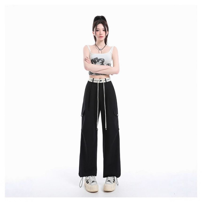 Drawstring Waist Contrast Trim Baggy Cargo Pants