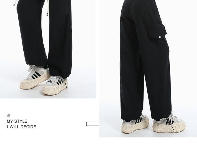 Drawstring Waist Contrast Trim Baggy Cargo Pants
