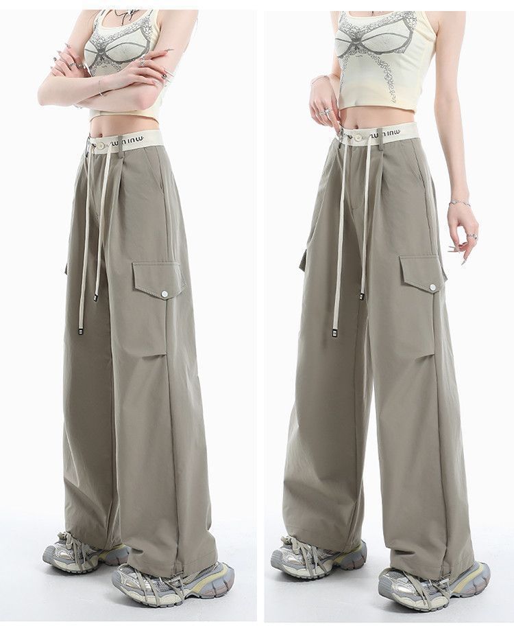 Drawstring Waist Contrast Trim Baggy Cargo Pants
