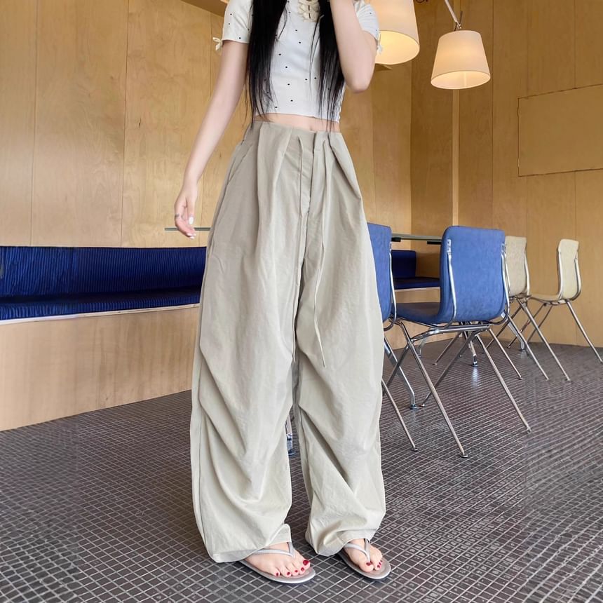 High Waist Plain Barrel Leg Baggy Cargo Pants