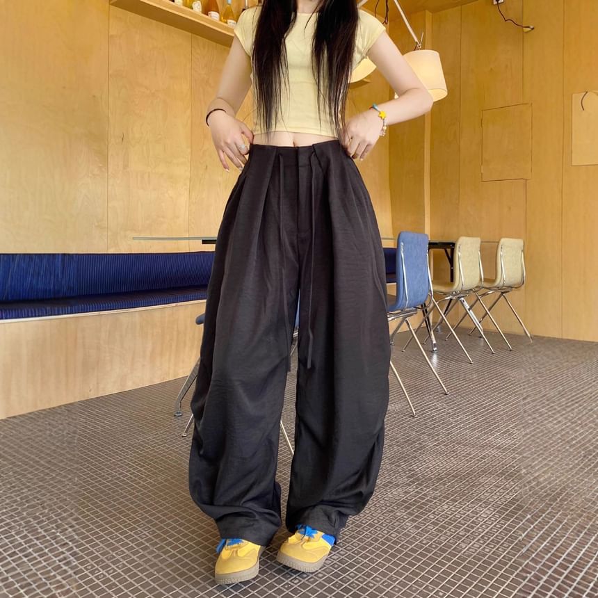 High Waist Plain Barrel Leg Baggy Cargo Pants