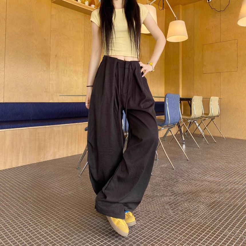 High Waist Plain Barrel Leg Baggy Cargo Pants