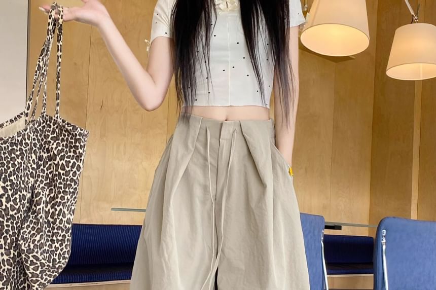 High Waist Plain Barrel Leg Baggy Cargo Pants