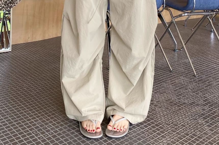 High Waist Plain Barrel Leg Baggy Cargo Pants