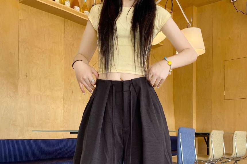High Waist Plain Barrel Leg Baggy Cargo Pants