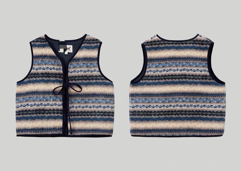 V-Neck Patterned Lace-Up Vest