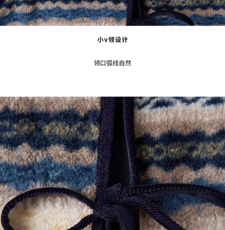 V-Neck Patterned Lace-Up Vest