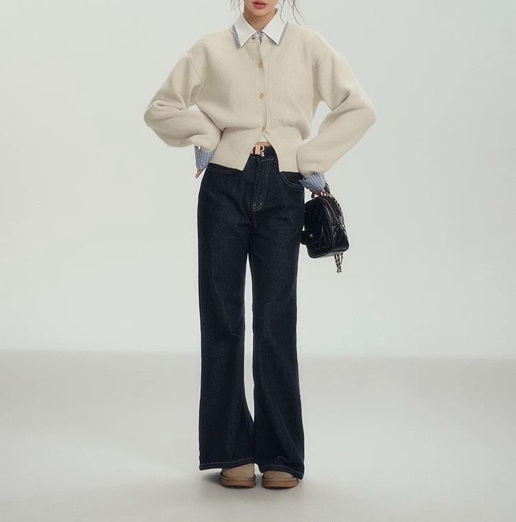 Collar Plain Mock Two-Piece Cardigan