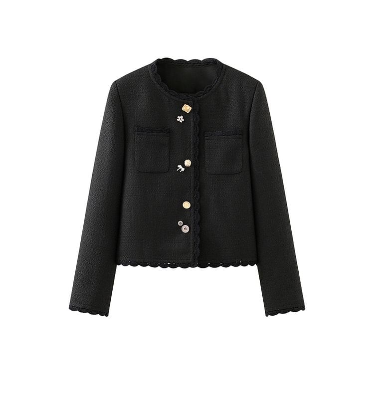 Plain Bow Pocket Detail Single-Breasted Jacket