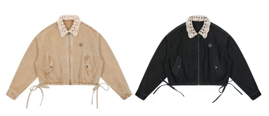 Drop-Shoulder Washed Denim Zip Jacket