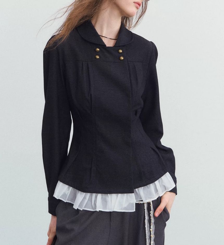 Plain Peplum Double-Breasted Jacket