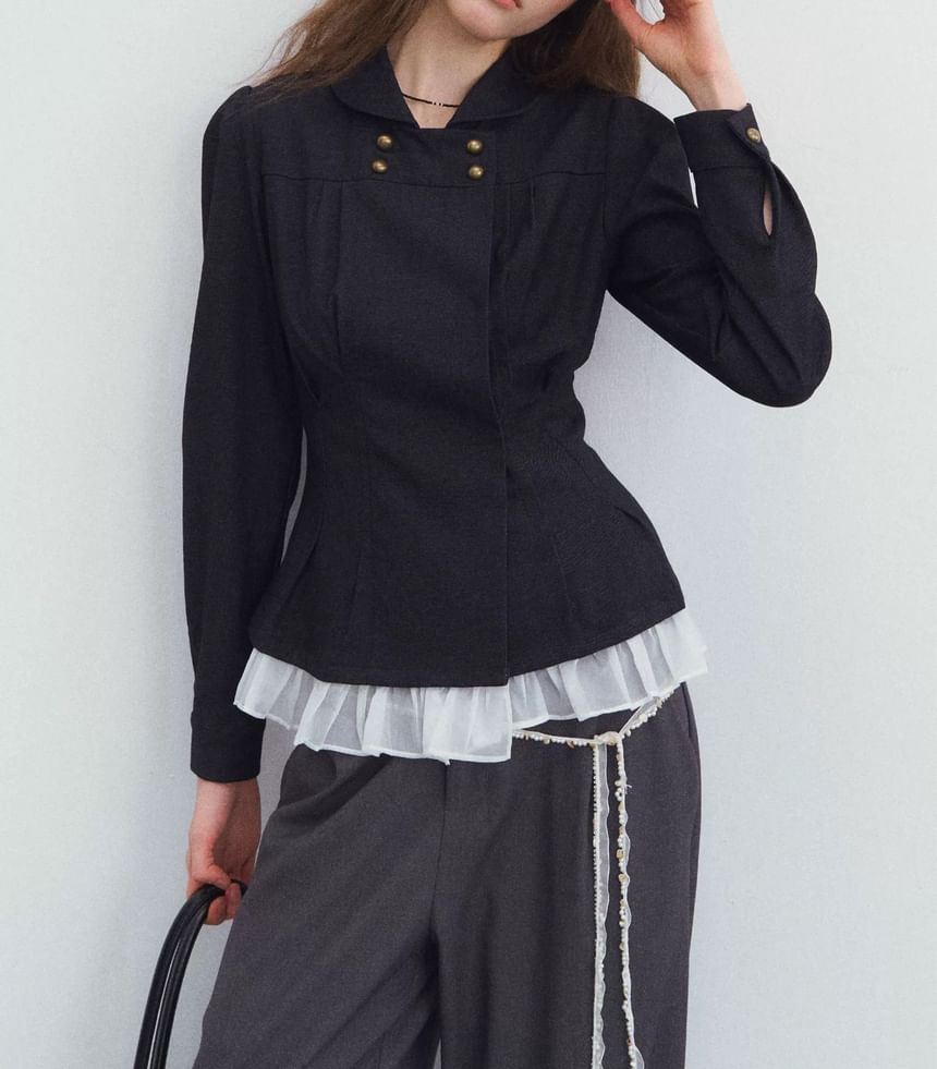 Plain Peplum Double-Breasted Jacket