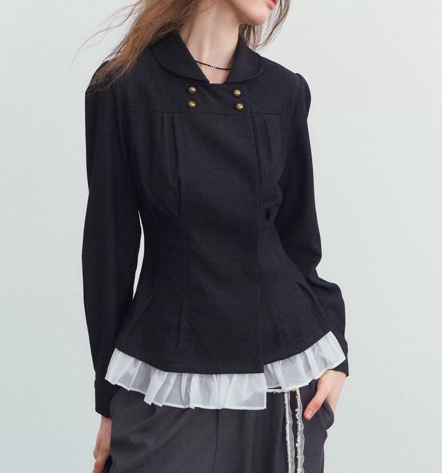 Plain Peplum Double-Breasted Jacket