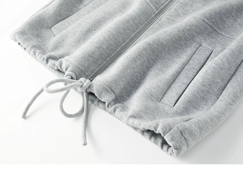 Plain Plaid Panel Hooded Zip Jacket