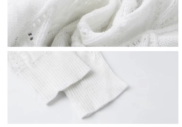 V-Neck Plain Contrast Trim Pointelle Knit Sweater / Low Rise Lace Trim Hot Pants