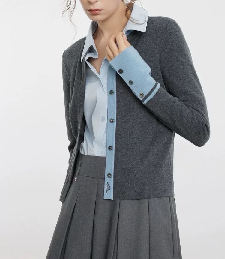 Two Tone Crew Neck Cardigan