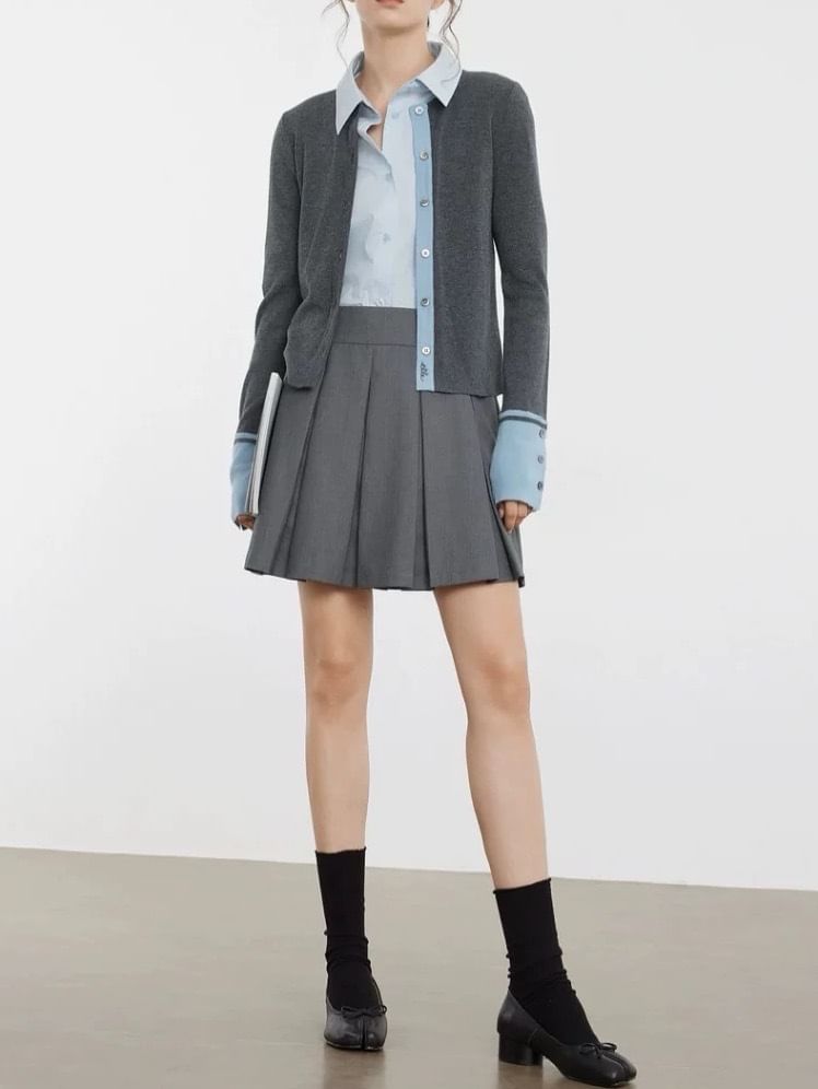 Two Tone Crew Neck Cardigan