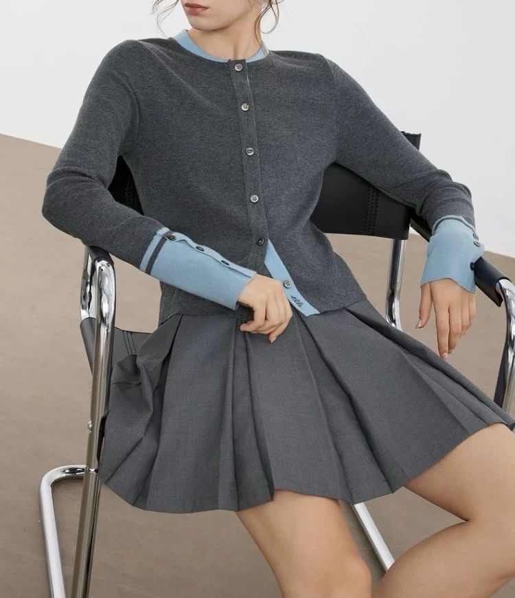 Crew Neck Two Tone Cardigan