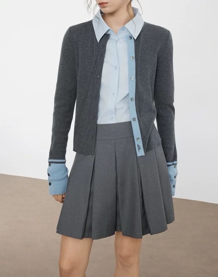 Two Tone Crew Neck Cardigan