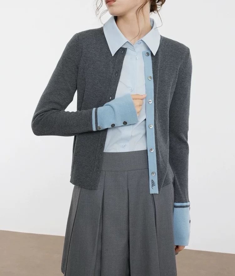 Crew Neck Two Tone Cardigan