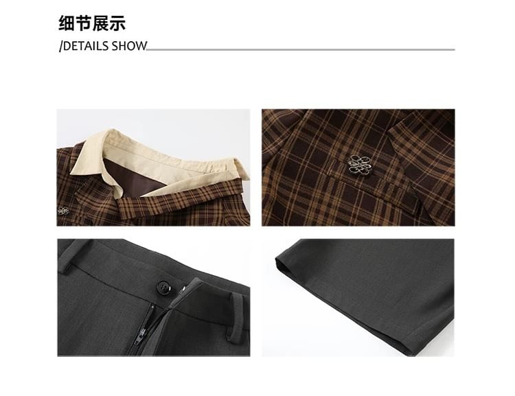 Long-Sleeve One-Shoulder Asymmetrical Blouse / High Waist Plain Wide Leg Pants