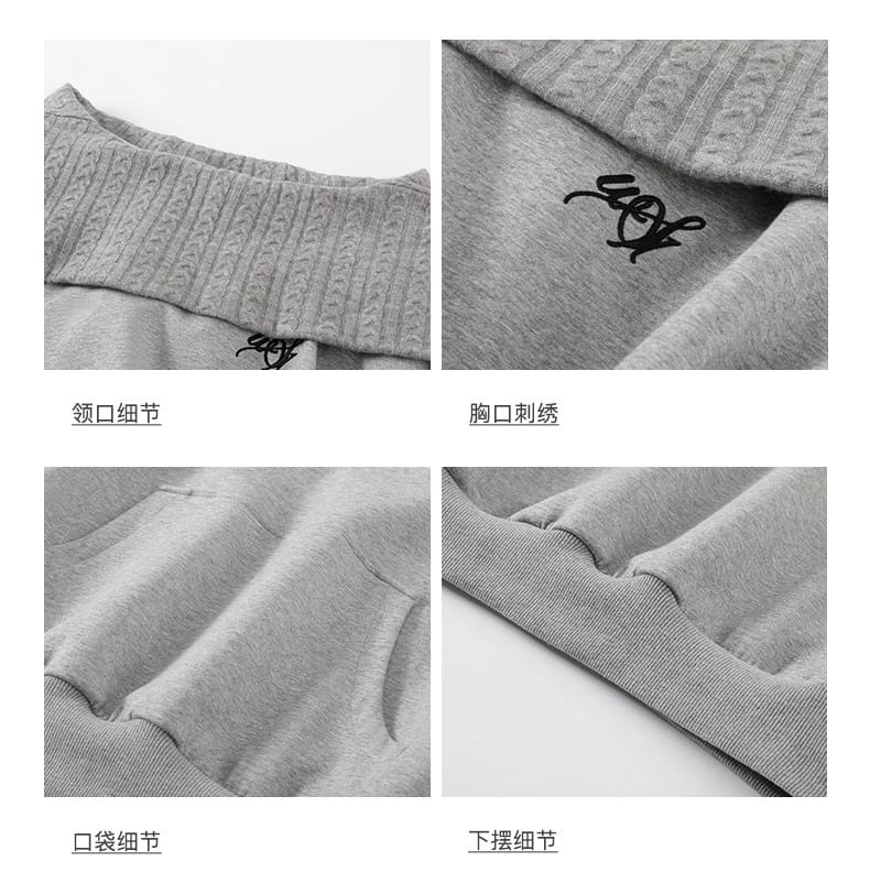 One-Shoulder Lettering Oversized Hoodie / High Waist Wide Leg Jeans