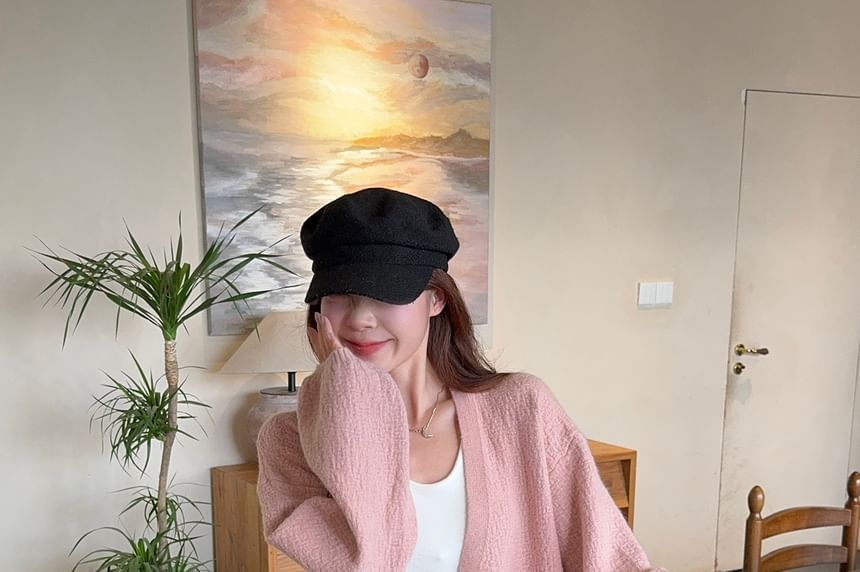 Textured Open Front Plain Knit Cardigan