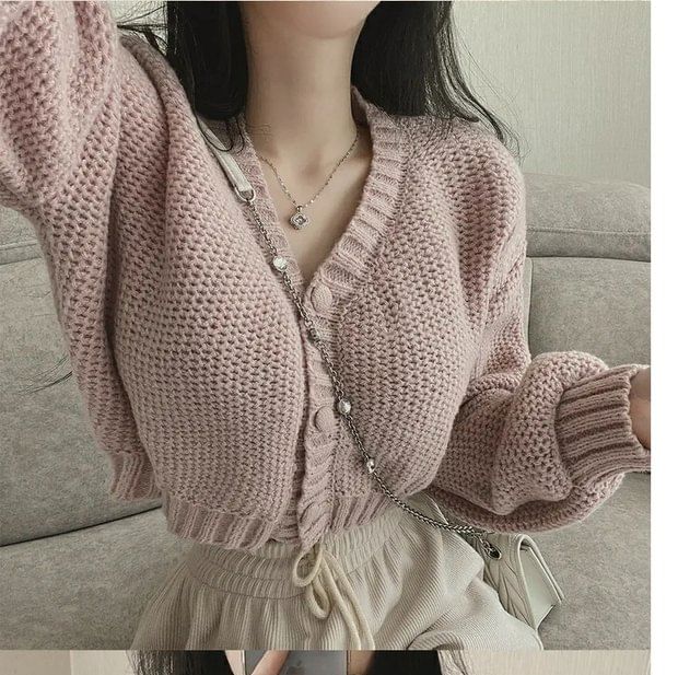 V-Neck Button-Up Cardigan