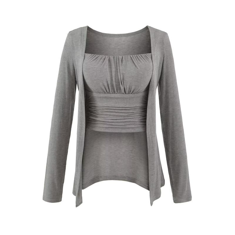 Ruched Padded Camisole Top & Open Front Cardigan Set