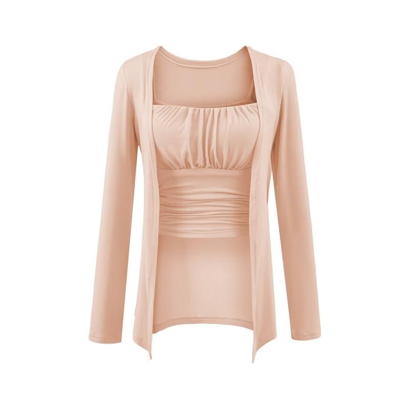 Ruched Padded Camisole Top & Open Front Cardigan Set