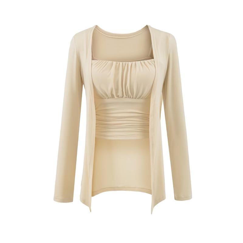 Ruched Padded Camisole Top & Open Front Cardigan Set