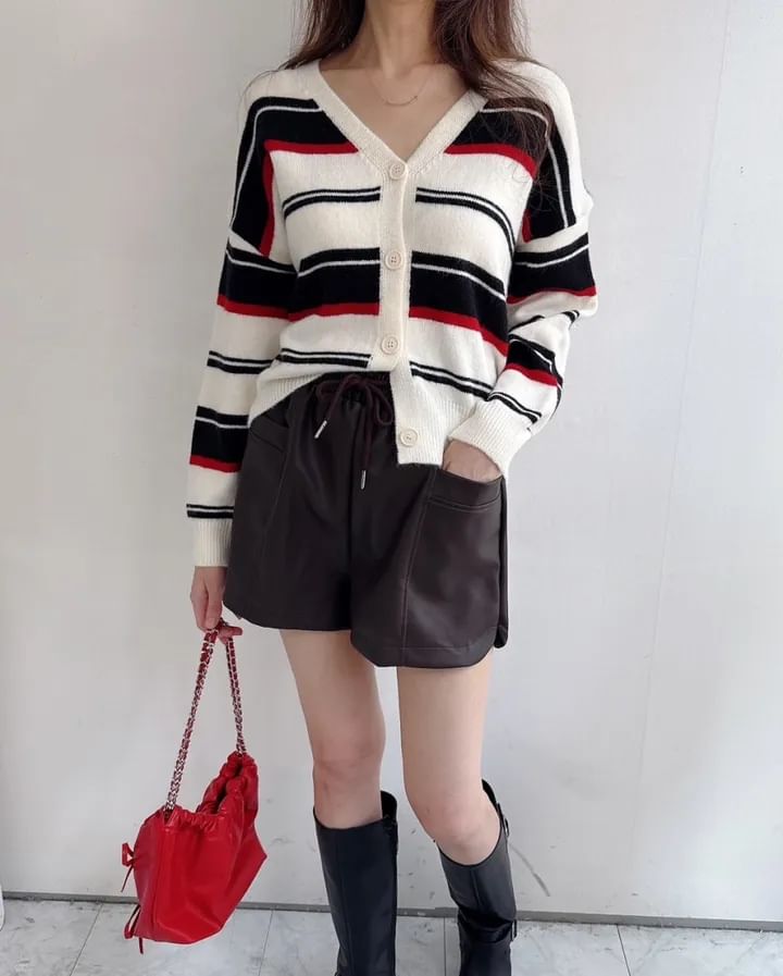 Striped V-Neck Knit Cardigan