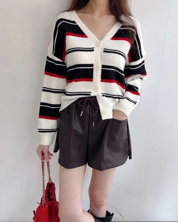 Striped V-Neck Knit Cardigan
