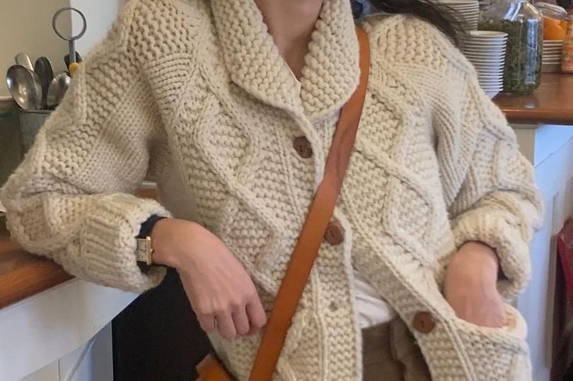 Cable-Knit Collared Plain Cardigan
