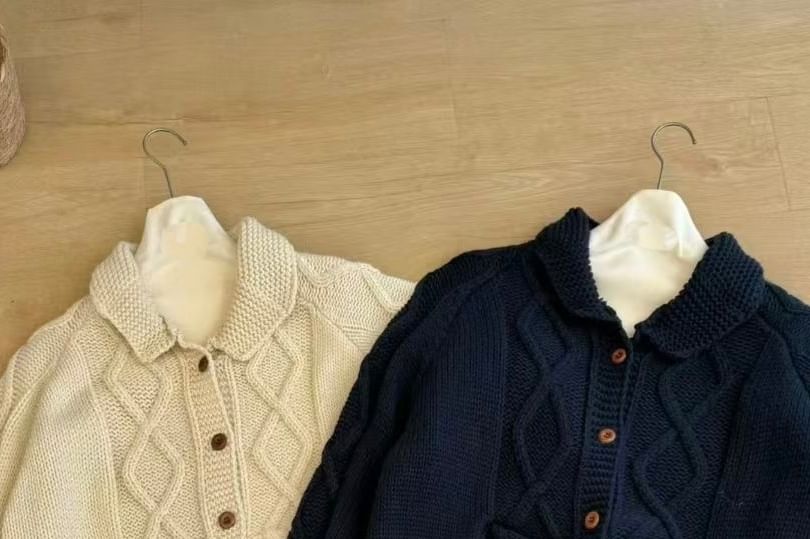 Cable-Knit Collared Plain Cardigan