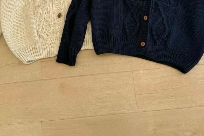 Cable-Knit Collared Plain Cardigan