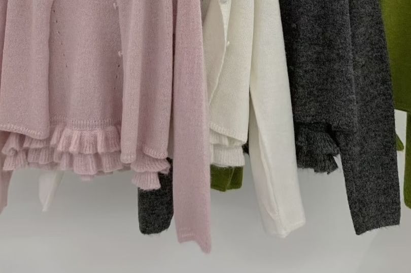 Scoop Neck Knit Cami with Ruffle Cardigan Set