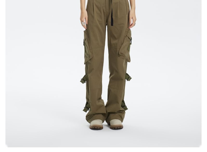 Buckled-Accent Straight-Cut Cargo Pants