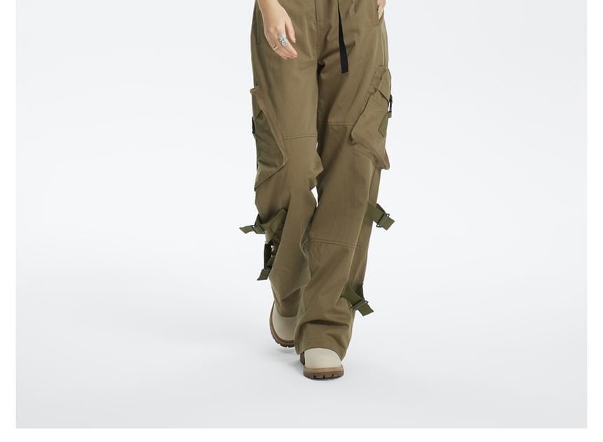 Buckled-Accent Straight-Cut Cargo Pants
