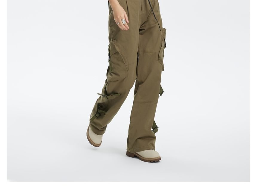 Buckled-Accent Straight-Cut Cargo Pants