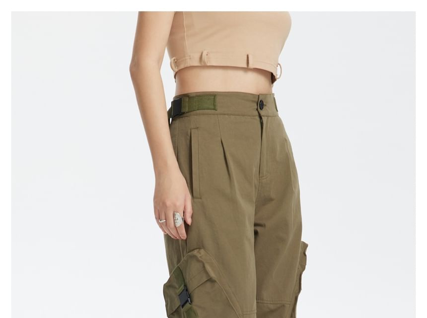 Buckled-Accent Straight-Cut Cargo Pants